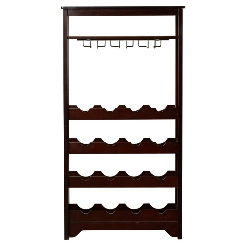 Charlton Home® 16 Bottle Floor Wine Bottle & Glass Rack in Espresso